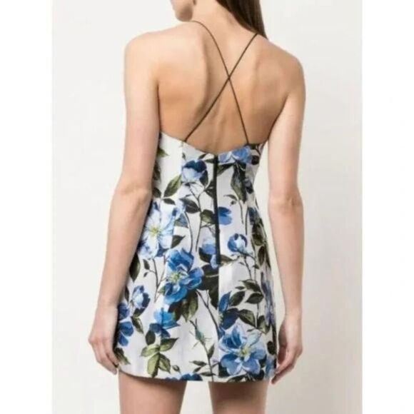 Alice + Olivia Tayla Floral Jacquard Paneled Floral Multicolor Mini Lined Dress - Picture 3 of 9